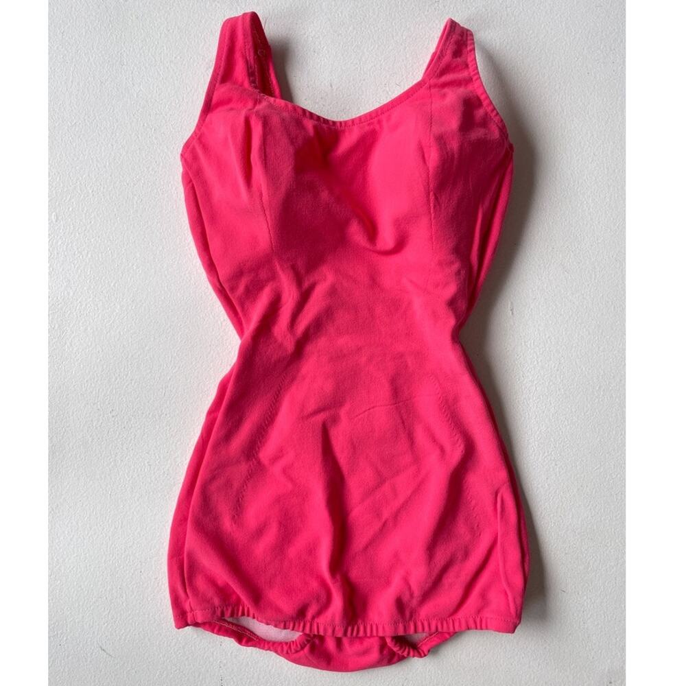 Vtg 60's Pink One Piece Swimsuit Styled in California Cup Pinup Hourglass Retro